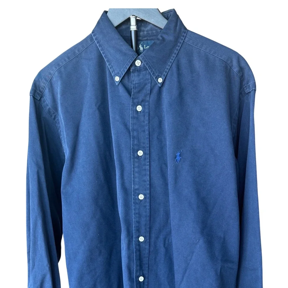Polo Ralph Lauren Blake Mens M Navy Blue Cotton Button Down Shirt Long Sleeve